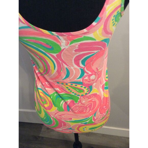 Lilly Pulitzer Floral Womens Tank Top cotton blend Size Medium Flamingo VNC - Picture 4 of 5